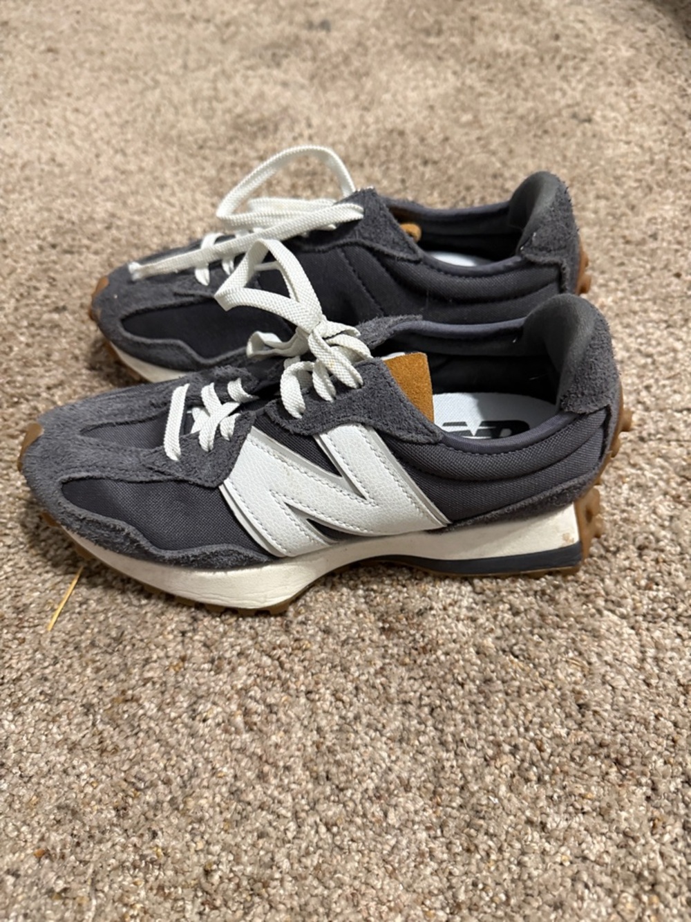 New Balance Dark Gray and White Retro Runner Sneakers with Gum Accents